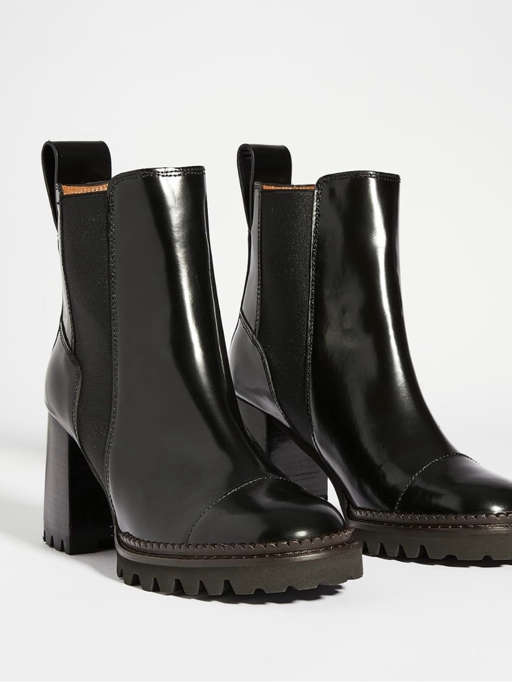 See by Chloé Mallory Lug Sole Boots in Black Patent Leather